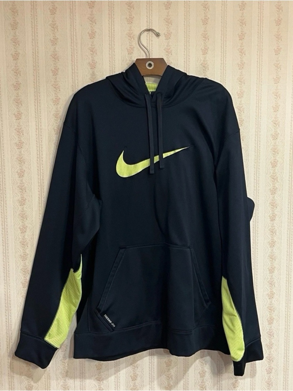 Nike Black Hoodie with Neon Lime Swoosh & Sleeve Accents